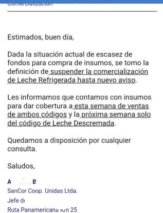 comunicado sancor a distribuidores