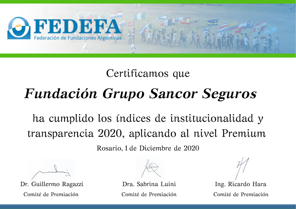 Certificado Premio FEDEFA a la Solidaridad 2020