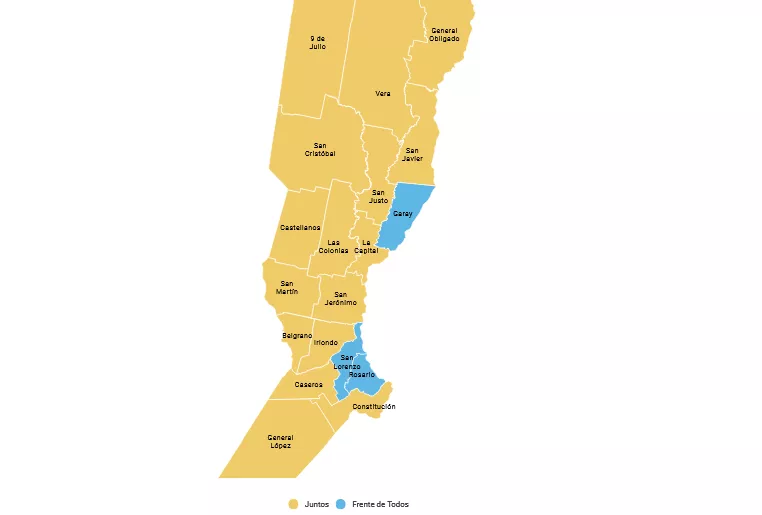 16 de los 19 departamentos de la provincia