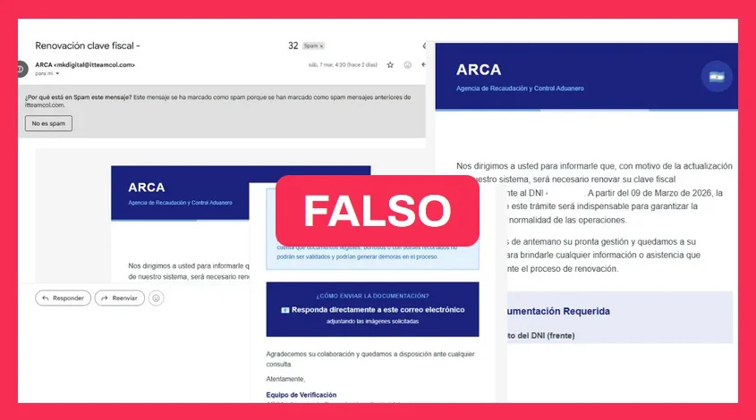 Mail falso ARCA