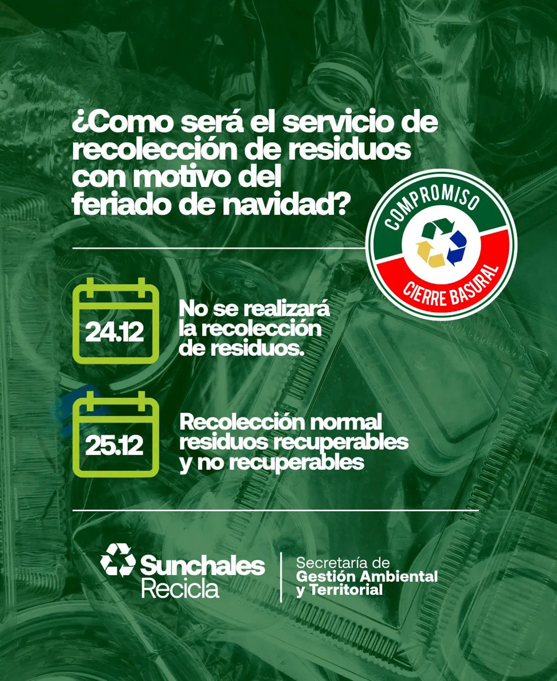 Recoleccion de residuos en Navidad