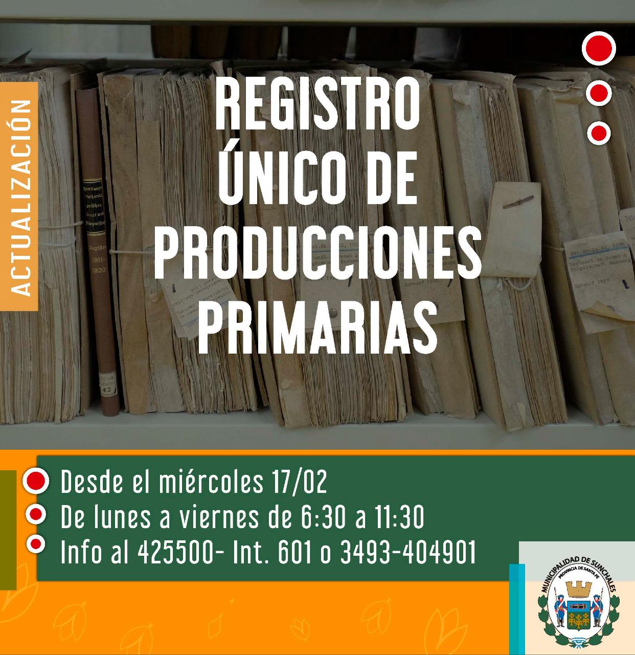 Registro producciones primarias