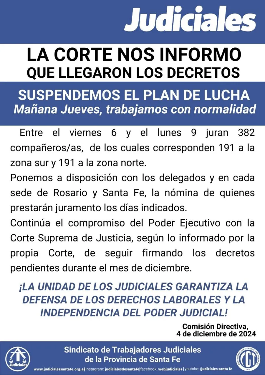 Judiciales suspendieron el paro