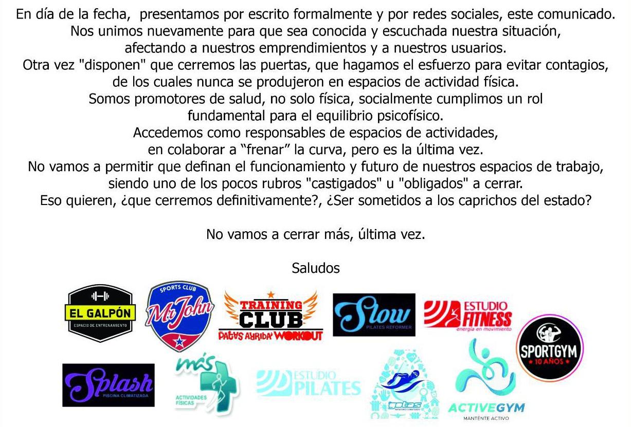 comunicado gimnasios bis