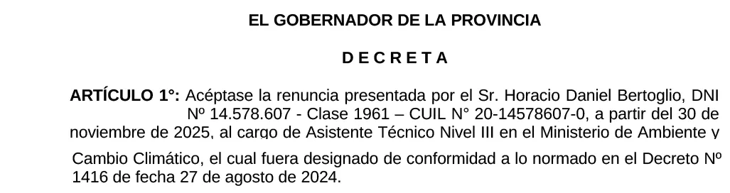 Gobernador decreto Bertoglio