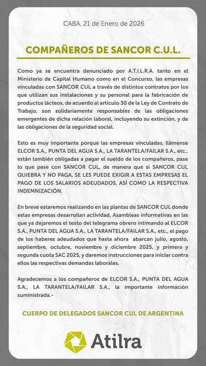 Comunicado Atilra 21-1-26
